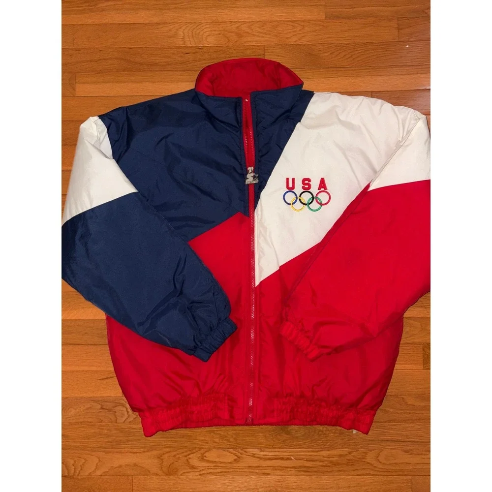 Vintage Starter USA Olympic Team Puffer Jacket XL Red White Blue Colorblock - Picture 8 of 9